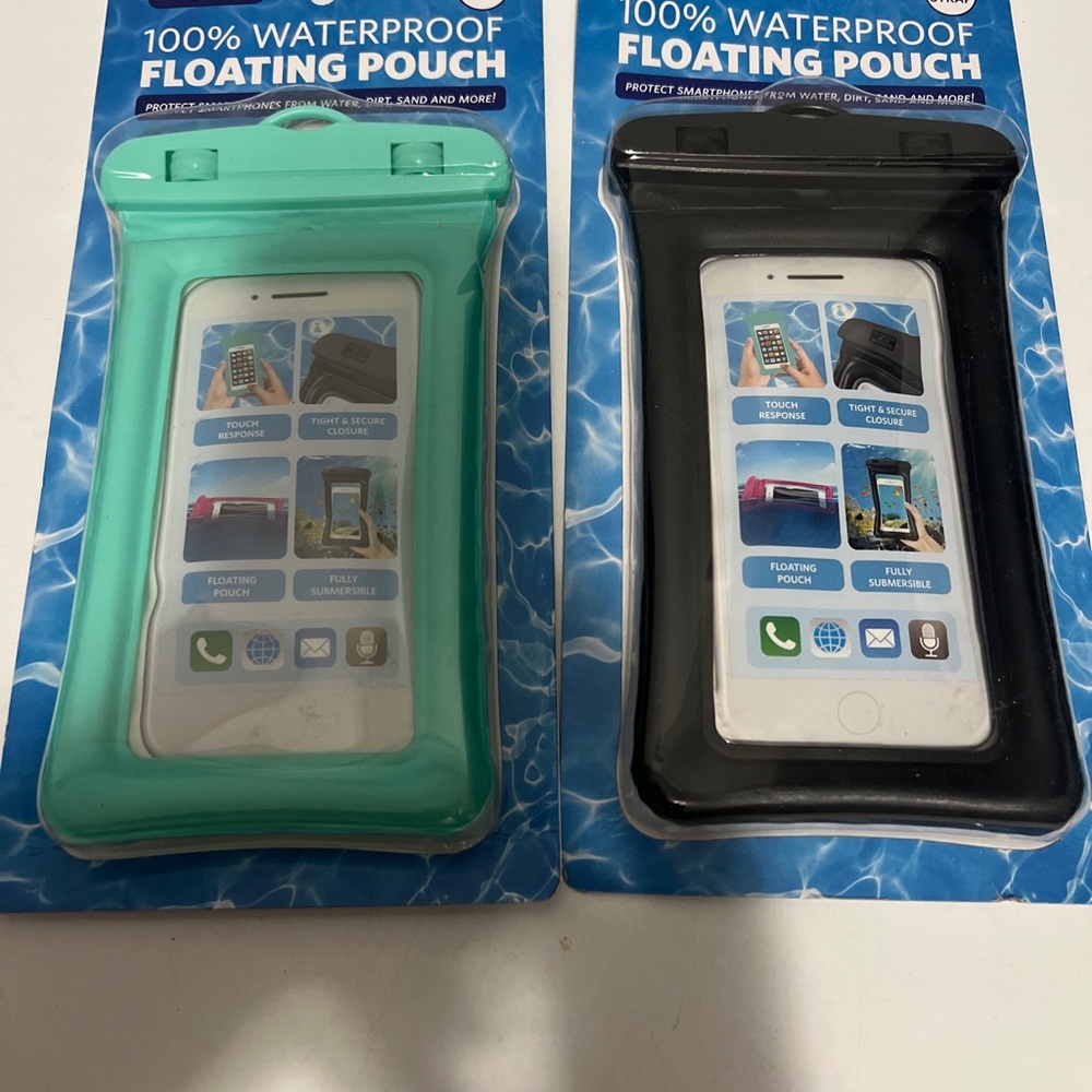 Set Of 2 Waterproof Floating Cell Phone Pouch W/ Strap asking $8 per pair